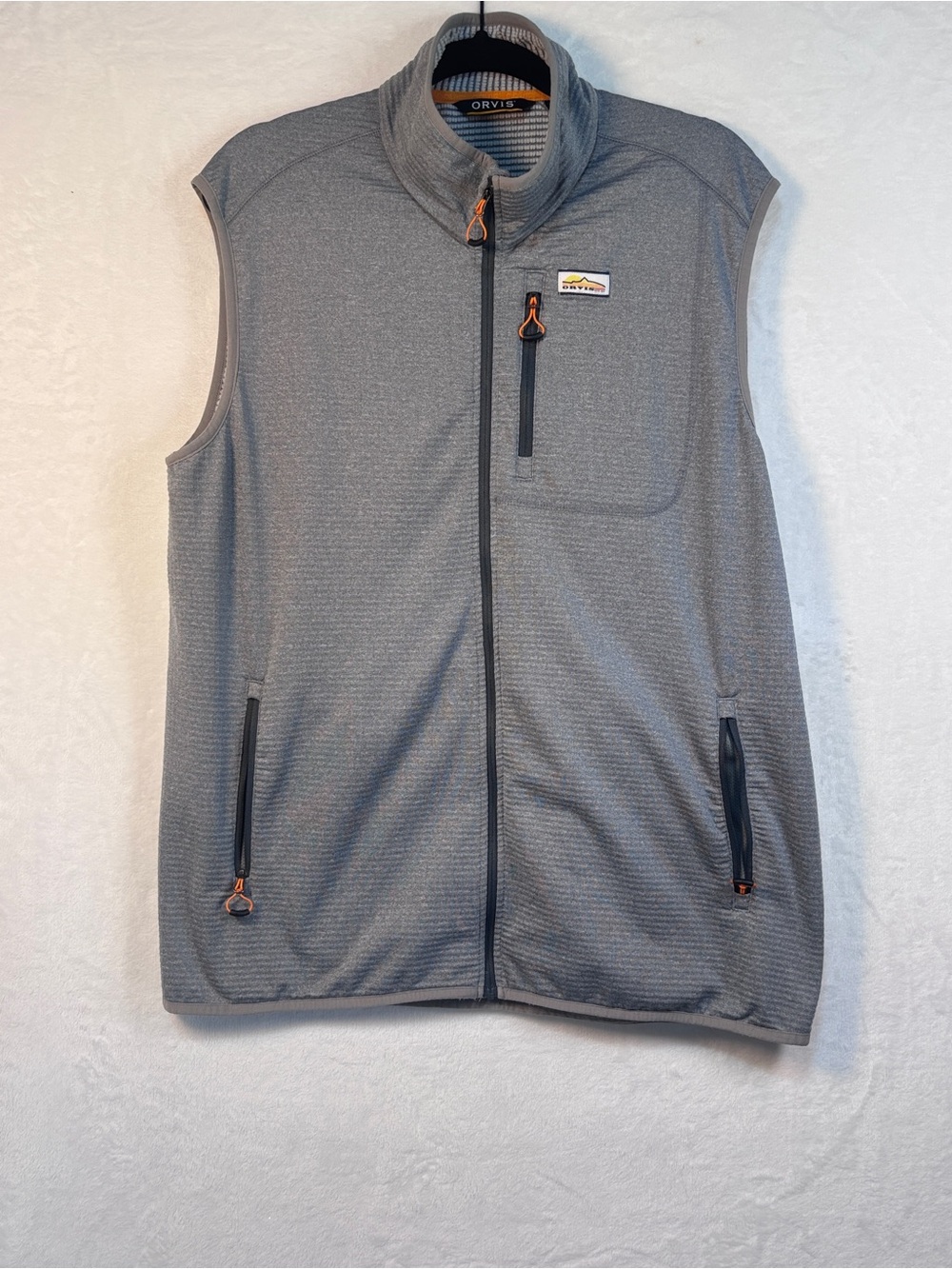 Orvis Thermal Horseshoe Fleece Vest Heather Gray Zip Up Mock Neck Pockets Large